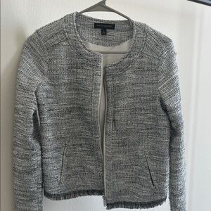 Banana Republic Gray & White Tweed Collarless Jacket